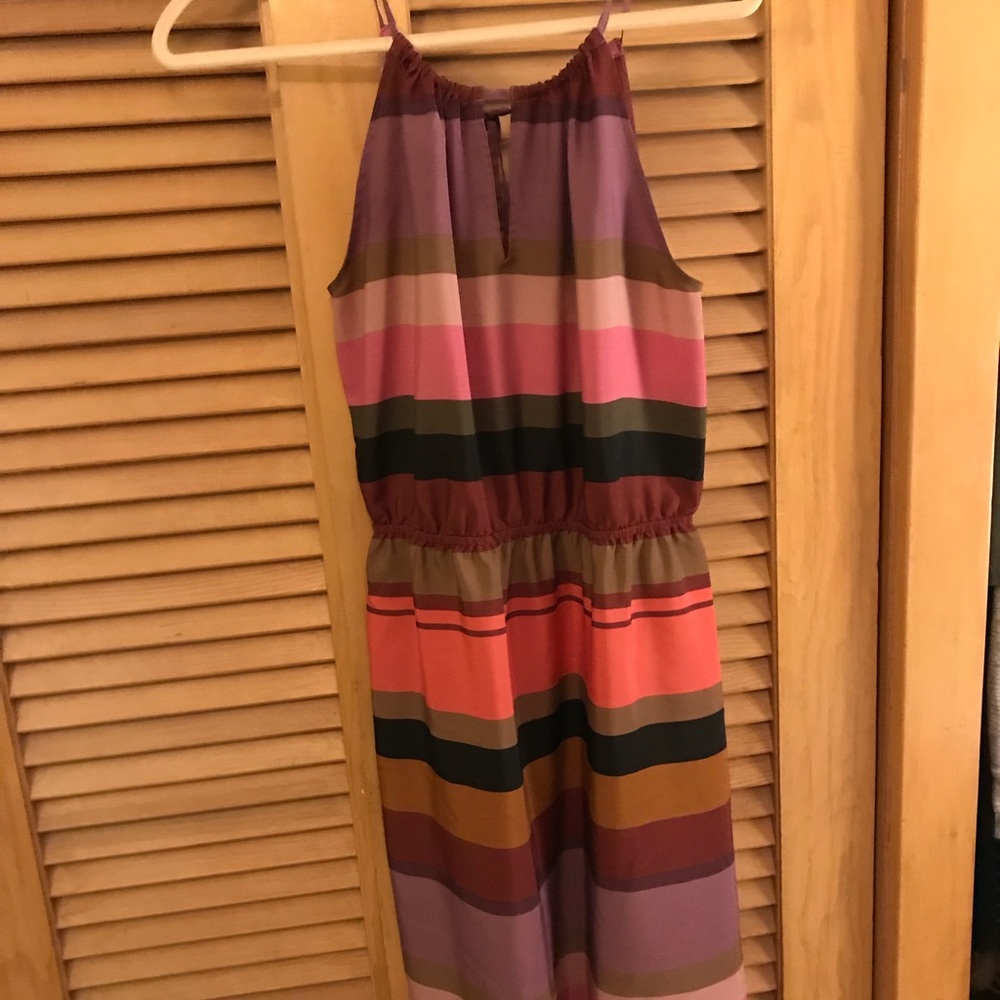 LOFT multi colored stripe maxi dress.